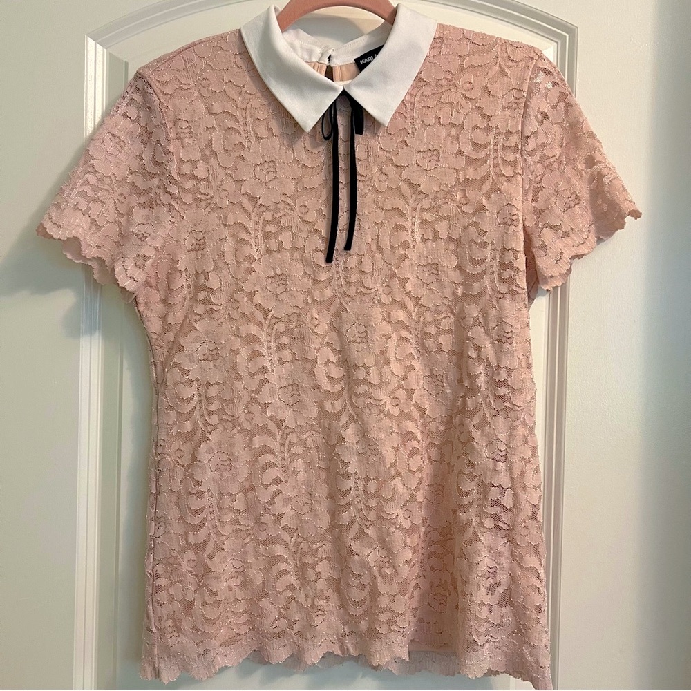 Karl Lagerfeld Collared Pink Lace Blouse
